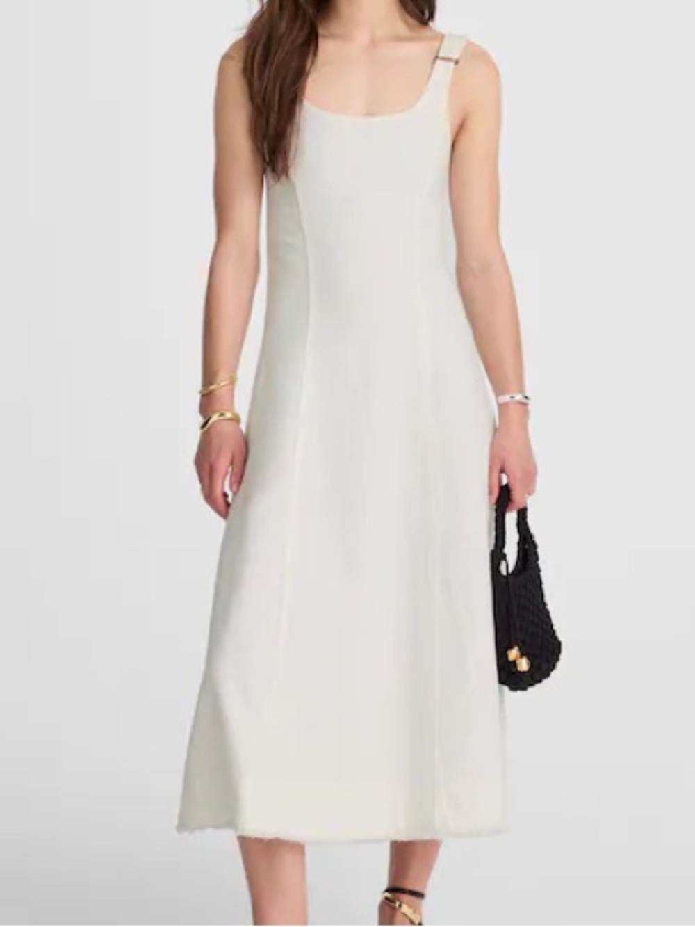 NWT Madewell Denim Scoopneck Midi Dress in Pure White Wash Size Medium‎